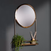 Round Shelf Wall Mirror Brass